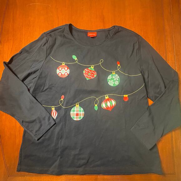 Holiday Lane Black Christmas Top Size 1X - Picture 1 of 6